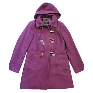 Talbots Coat Women's 4 Petite Plum Wool Duffle Toggle Hooded Thinsulate Warm